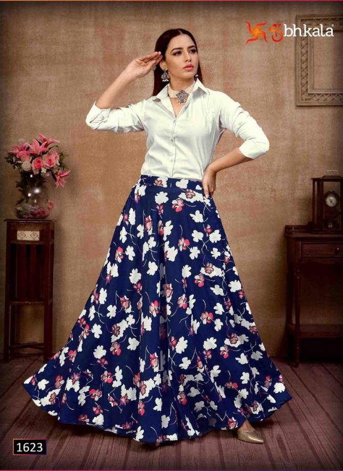 SUBHKALA FRILL FLARE VOL 4 Latest Fancy Exclusive Western Party Wear Cotton Top With Crepe Silk Skirt Heavy Collection